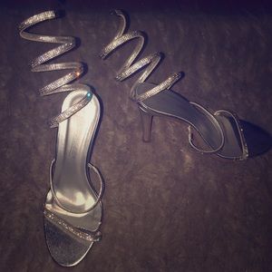 Silver laced up heels